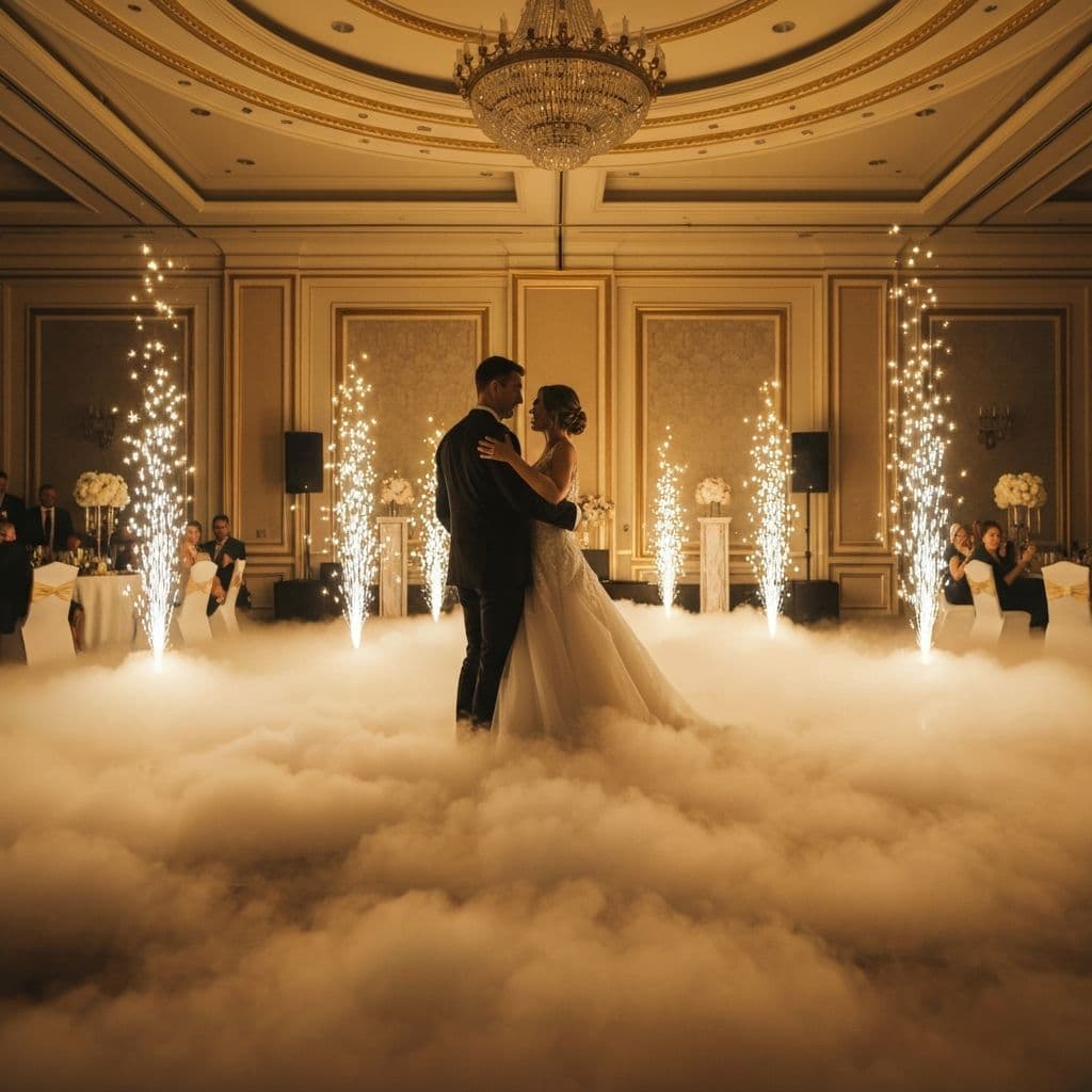 Spectacular event with dramatic lighting effects and packed dance floor